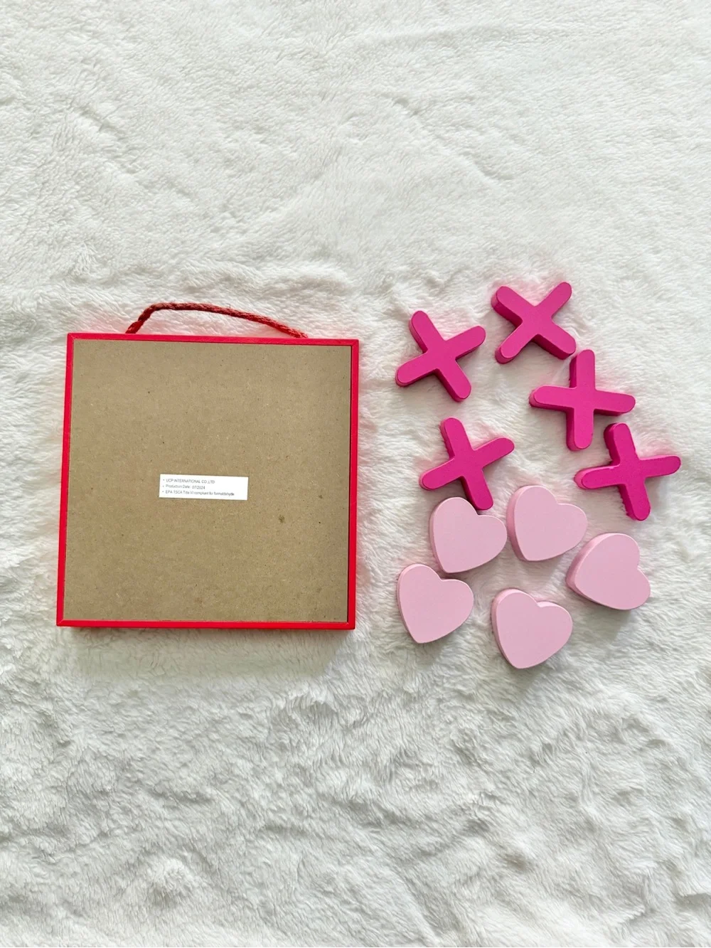 Valentine’s Day Tic Tac Toe Wooden Game Red Pink Hearts and X